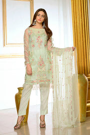 1931-MINT-GREEN EMBROIDERED SILK NET STITCHED