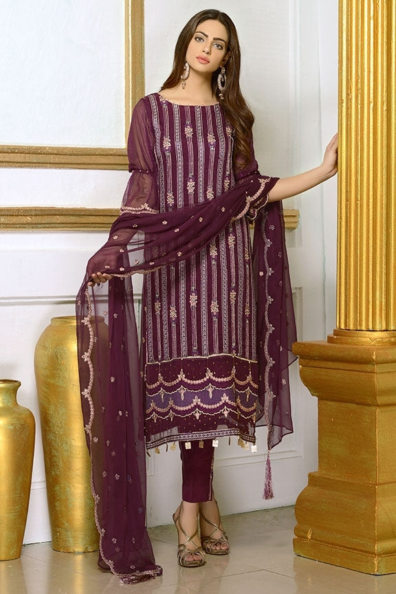 1937-PURPLE EMBROIDERED BEMBERG CHIFFON UNSTITCHED