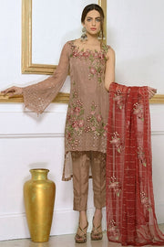 1938-BEIGE EMBROIDERED BEMBERG CHIFFON UNSTITCHED