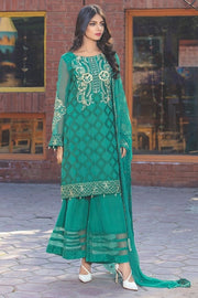 2013-GREEN EMBROIDERED BEMBERG CHIFFON STITCHED