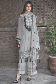 2016-GREY EMBROIDERED BEMBERG CHIFFON UNSTITCHED