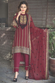 2016-MAROON EMBROIDERED BEMBERG CHIFFON STITCHED