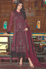 2017-MAROON EMBROIDERED BEMBERG CHIFFON STITCHED