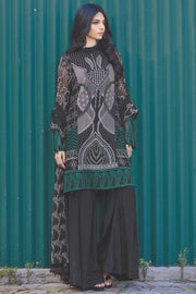 2018-BLACK EMBROIDERED BEMBERG CHIFFON STITCHED
