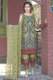 2018-GREEN EMBROIDERED BEMBERG CHIFFON UNSTITCHED