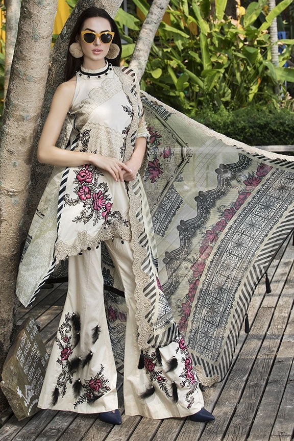 2057-CREAM EMBROIDERED LAWN UNSTITCHED