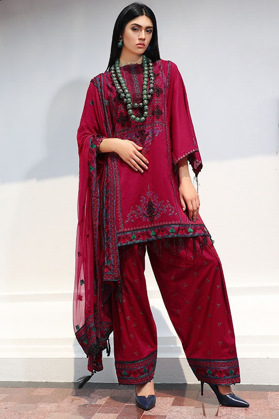 2060-INDIGENEOUS-RED EMBROIDERED LAWN UNSTITCHED