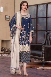 2146-NAVY-BLOOM EMBROIDERED BANARSI NET JACQUARD UNSTITCHED