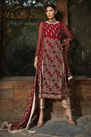 2151-SCARLET-RED EMBROIDERED BEMBERG CHIFFON UNSTITCHED