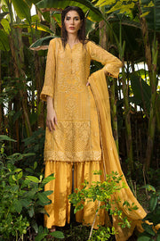 2155-YELLOW-CORN EMBROIDERED BEMBERG CHIFFON UNSTITCHED