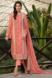 2157-CORAL-ROSE EMBROIDERED BEMBERG CHIFFON UNSTITCHED