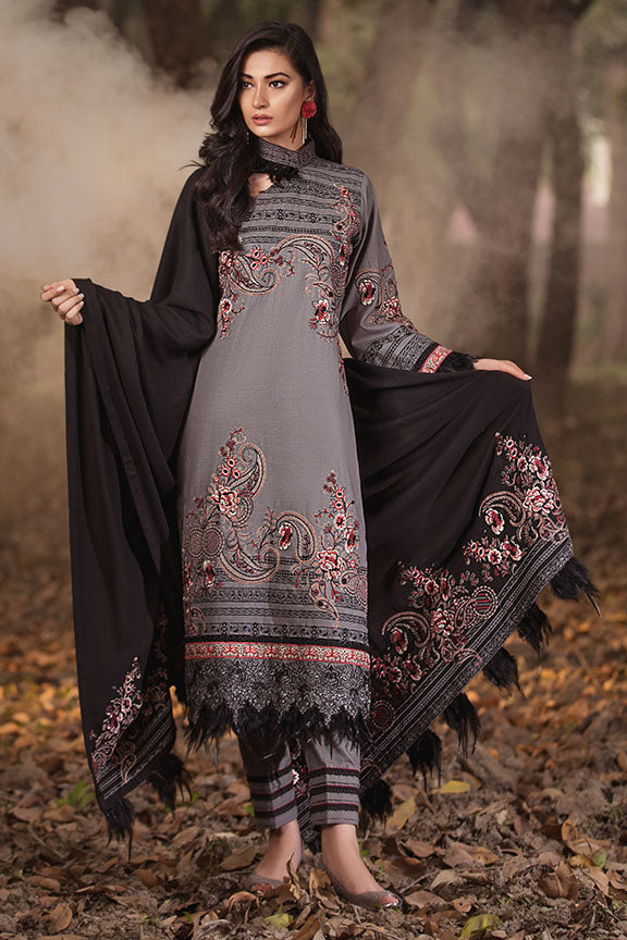 2164-DIOR-GREY EMBROIDERED KHADDAR UNSTITCHED