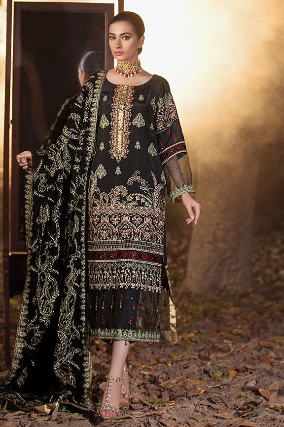 2167-BLACK-INK EMBROIDERED SILK UNSTITCHED