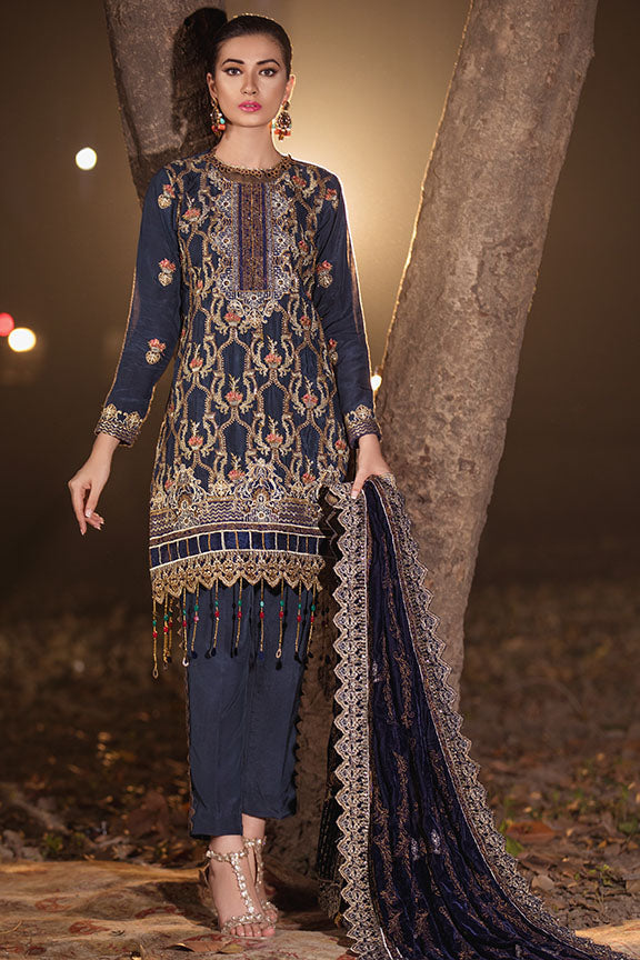 2168-MYSTIC-BLUE EMBROIDERED SILK UNSTITCHED