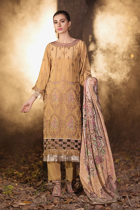 2169-GOLD-SHINE EMBROIDERED SILK KARANDI UNSTITCHED