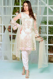 2174-PEARL-WHITE EMBROIDERED SILK NET STITCHED