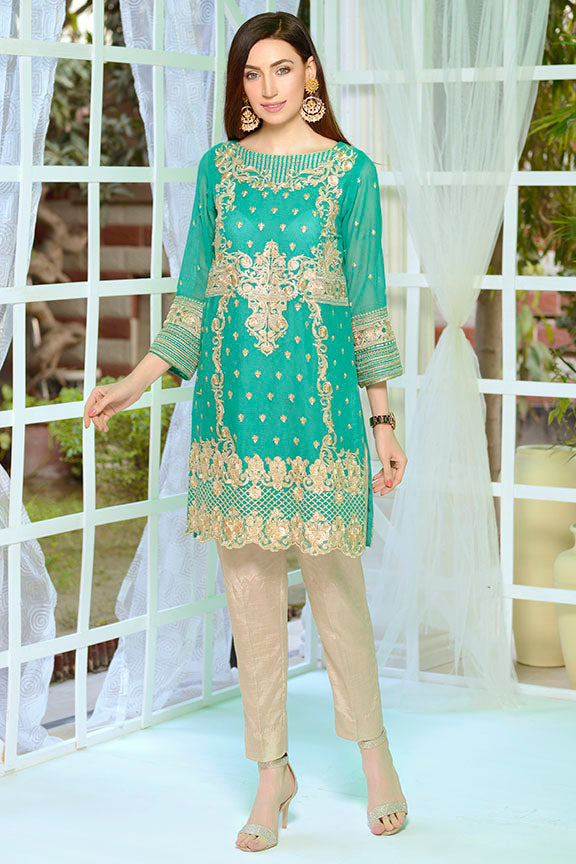 2179-EMERALD EMBROIDERED COTTON NET STITCHED