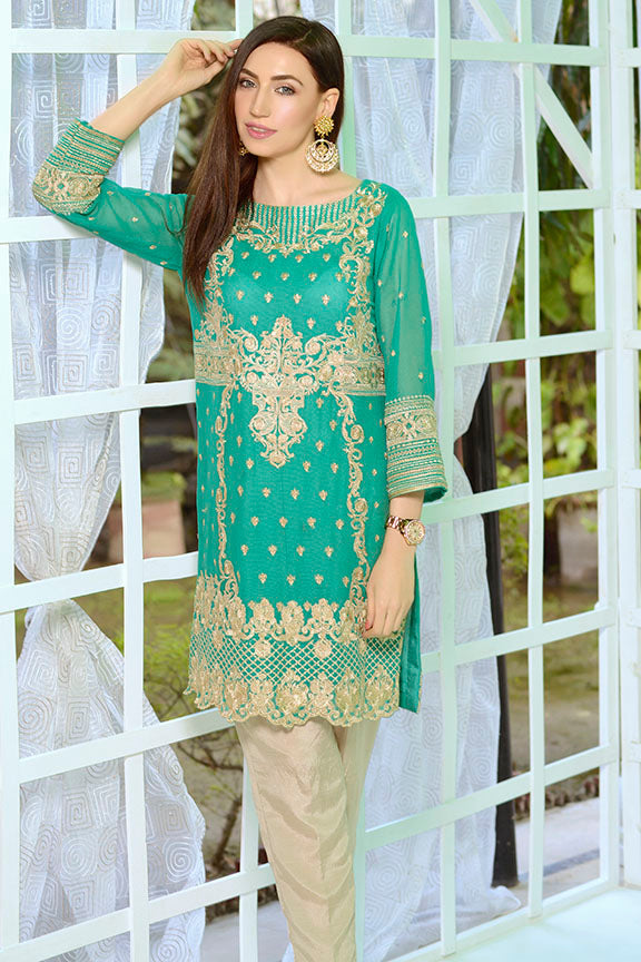 2179-EMERALD EMBROIDERED COTTON NET STITCHED