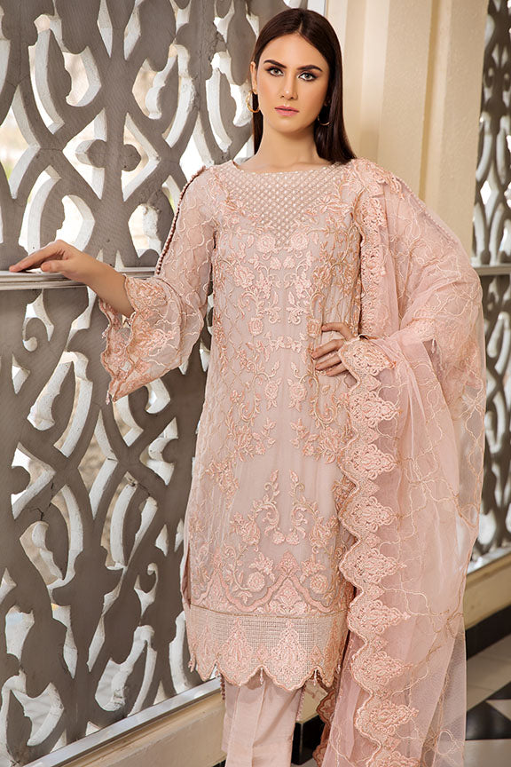 2184-LACEY-PINK EMBROIDERED BEMBERG CHIFFON UNSTITCHED