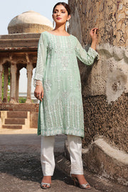 2192-AQUA-GREEN EMBROIDERED COTTON NET STITCHED