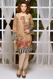 2194-LIGHT-BROWN EMBROIDERED ORGANZA STITCHED