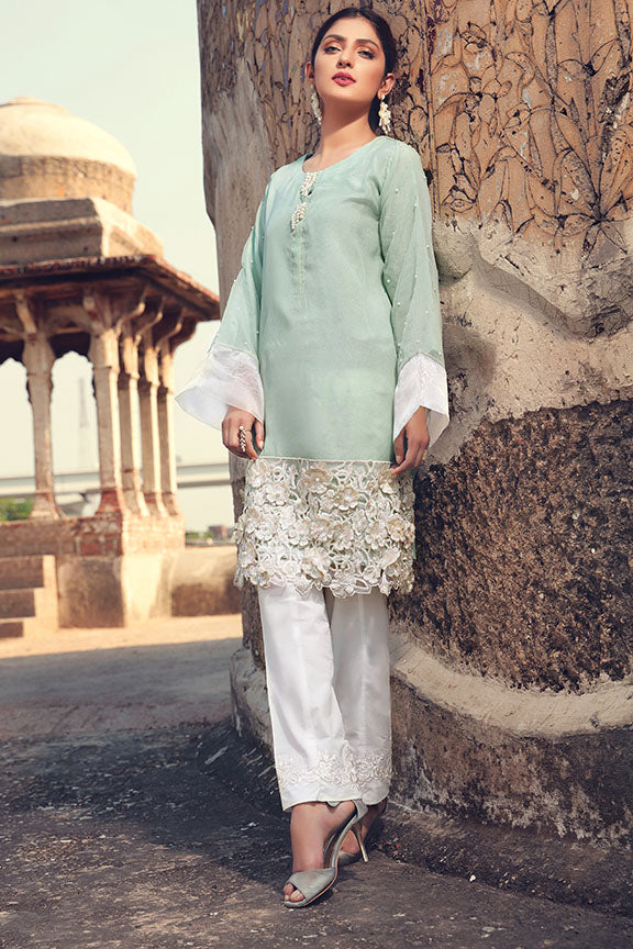 2198-PISTA-GREEN EMBROIDERED ORGANZA STITCHED