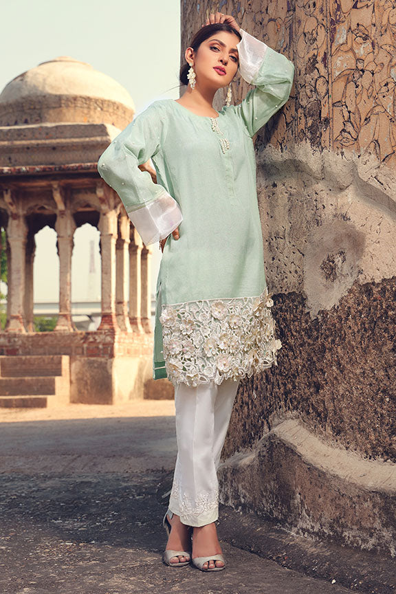 2198-PISTA-GREEN EMBROIDERED ORGANZA STITCHED