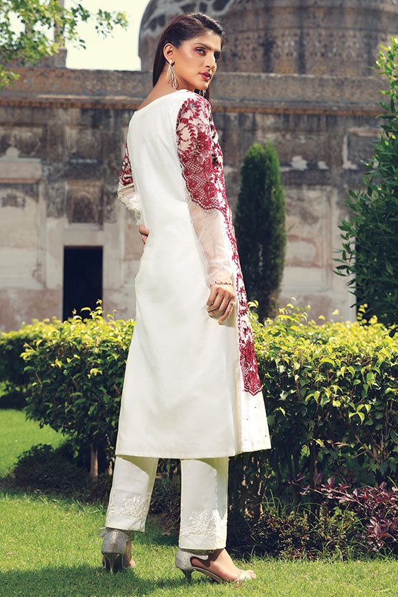 2199-WHITE EMBROIDERED SILK NET STITCHED