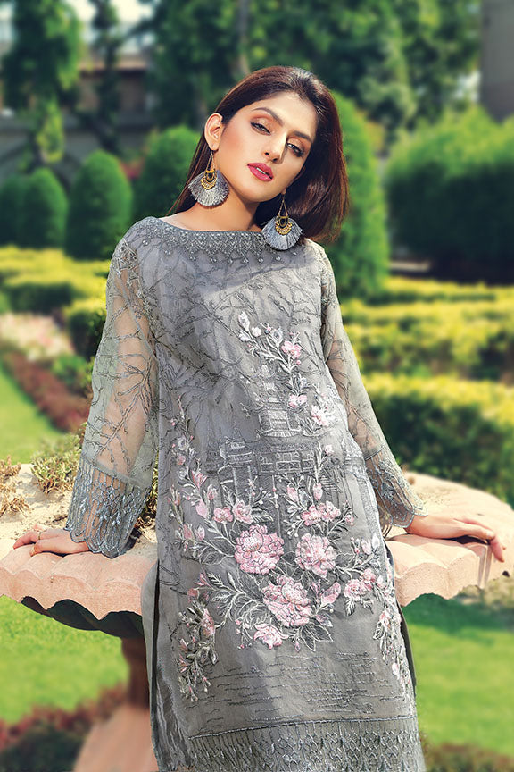 2238-DARK-GREY EMBROIDERED ORGANZA STITCHED