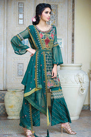 2256-GREEN-BLOSSOM EMBROIDERED BEMBERG CHIFFON UNSTITCHED
