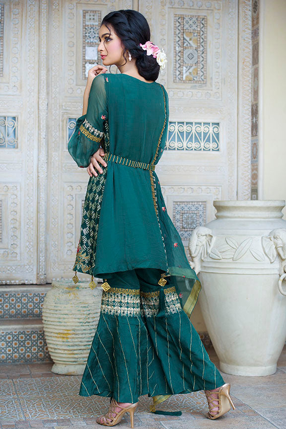 2256-GREEN-BLOSSOM EMBROIDERED BEMBERG CHIFFON UNSTITCHED