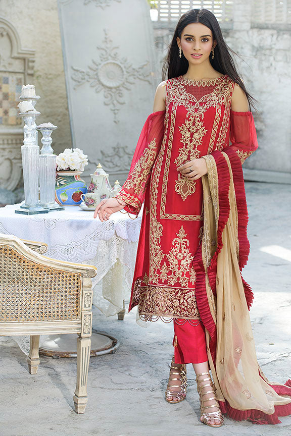 2259-ROYAL-CRIMSON EMBROIDERED BEMBERG CHIFFON UNSTITCHED