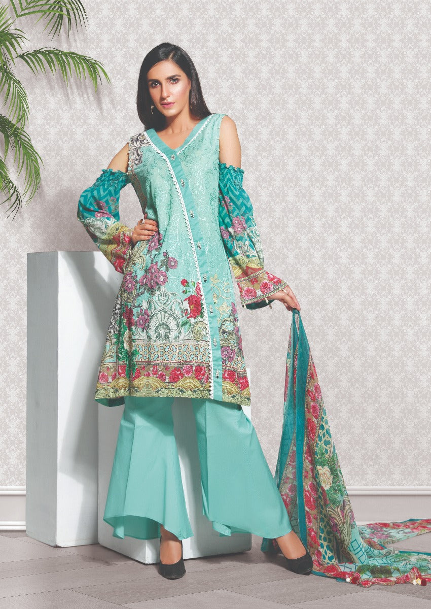 2275-GREEN-SHEEN DIGITAL PRINTED LAWN UNSTITCHED