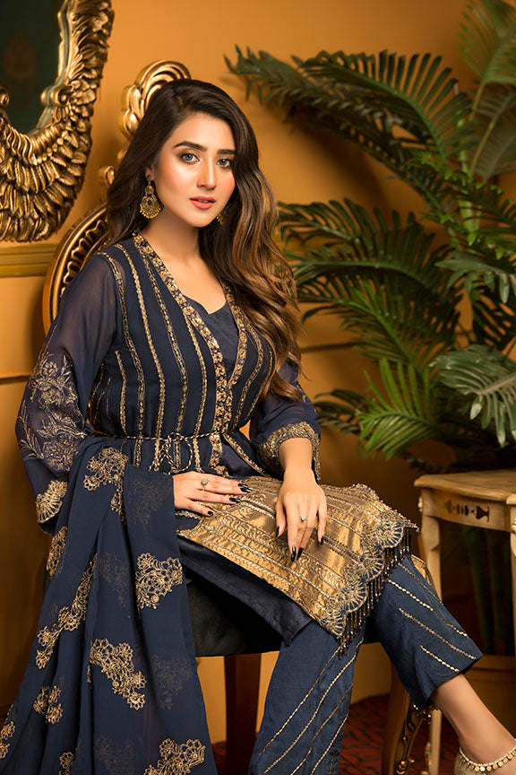 2301-RUSTY-GLAM EMBROIDERED CHIFFON STITCHED