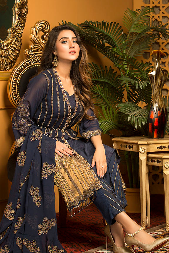 2301-RUSTY-GLAM EMBROIDERED CHIFFON STITCHED