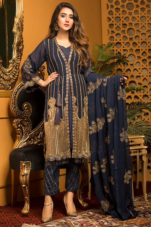 2301-RUSTY-GLAM EMBROIDERED CHIFFON STITCHED