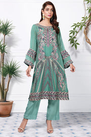 2358-AQUA-GREEN EMBROIDERED CHIFFON STITCHED