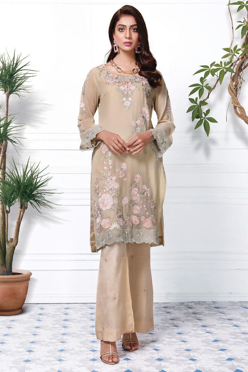 2362-SKIN EMBROIDERED CHIFFON STITCHED