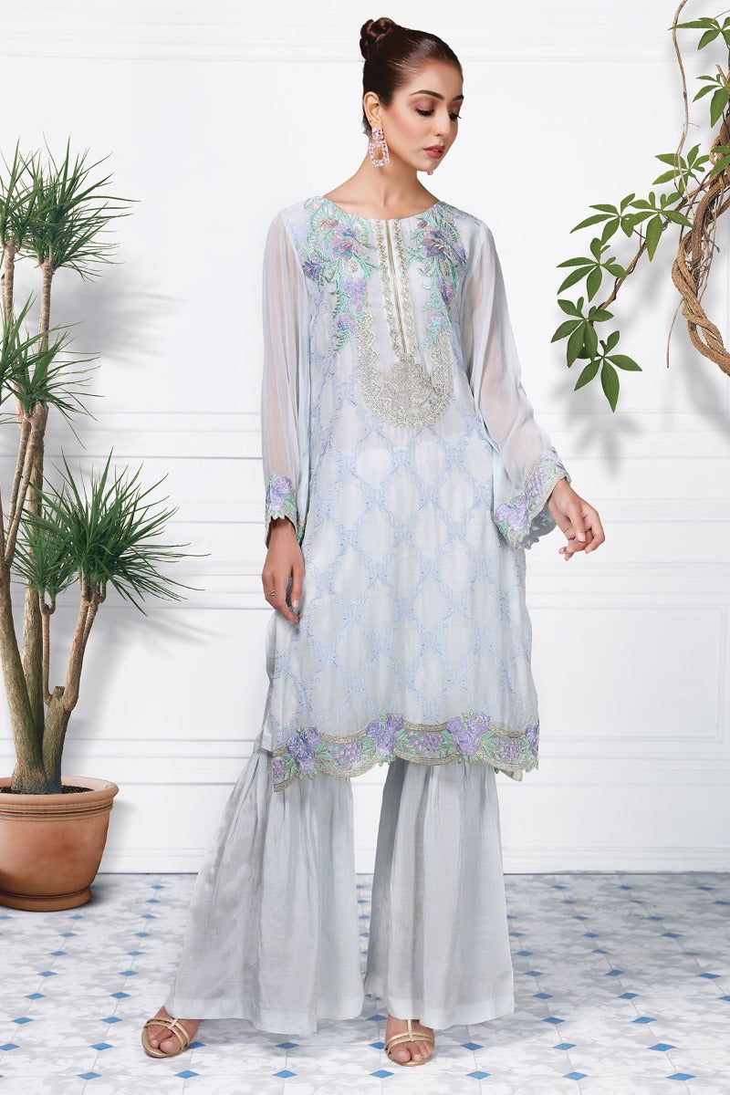 2363-SKY-BLUE EMBROIDERED CHIFFON STITCHED