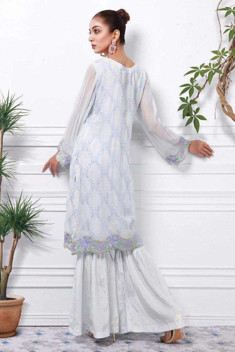 2363-SKY-BLUE EMBROIDERED CHIFFON STITCHED