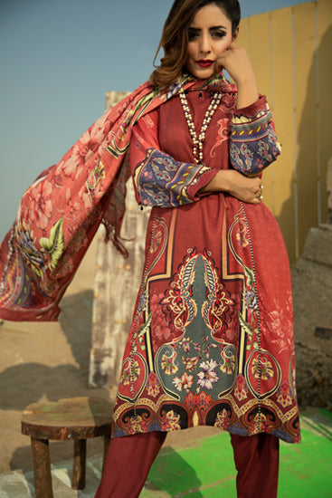 2394-RED CLAY DIGITAL PRINTED WOOL UNSTITCHED